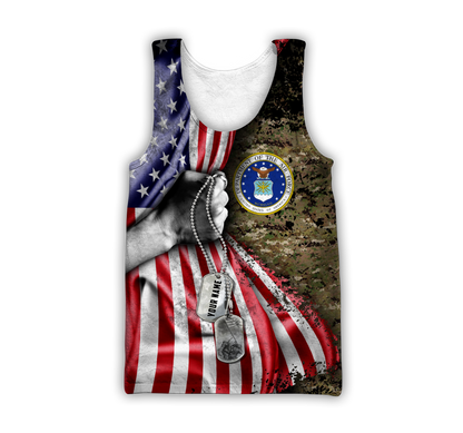 US Air Force tag Custom name 3D shirts for men and women Proud Military