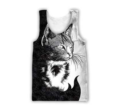 Love Black Cat Tattoo white 3D all over shirts for men and women