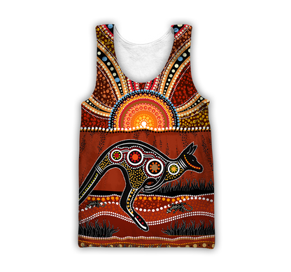 Aboriginal Australia Kangaroo running Lizard Art shirts for men and women