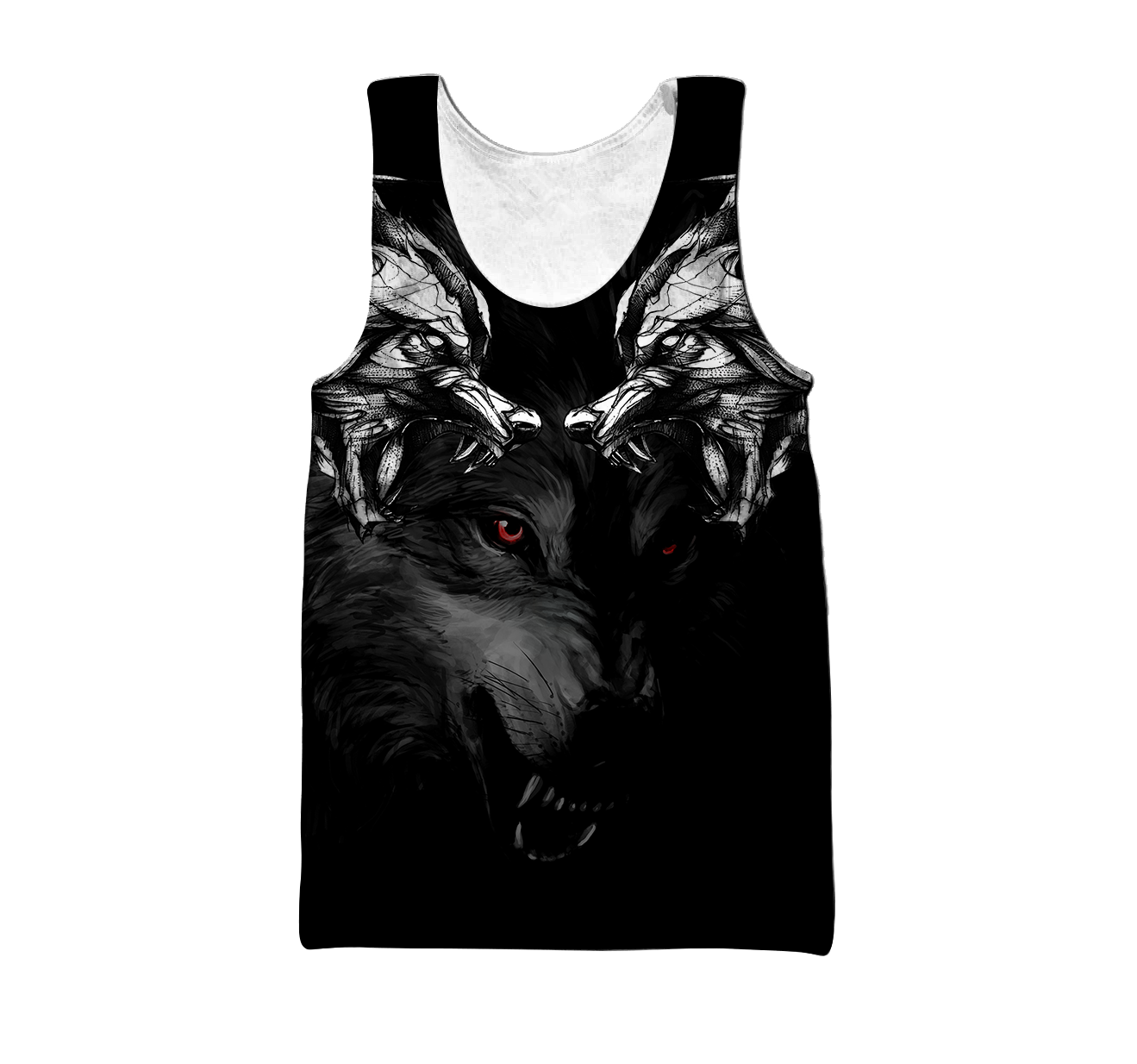 Double Dark Wolf Tattoo Over Printed Shirt For Men and Women