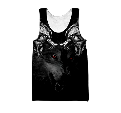 Double Dark Wolf Tattoo Over Printed Shirt For Men and Women