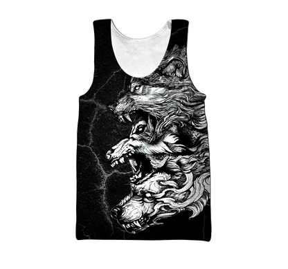 Three Gray Wolfs Tattoo 3D Over Printed Shirt for Men and Women