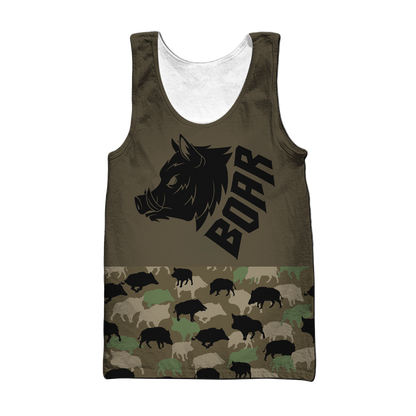 Boar Hunting Dark Green Camo 3D All Over Printed Shirt