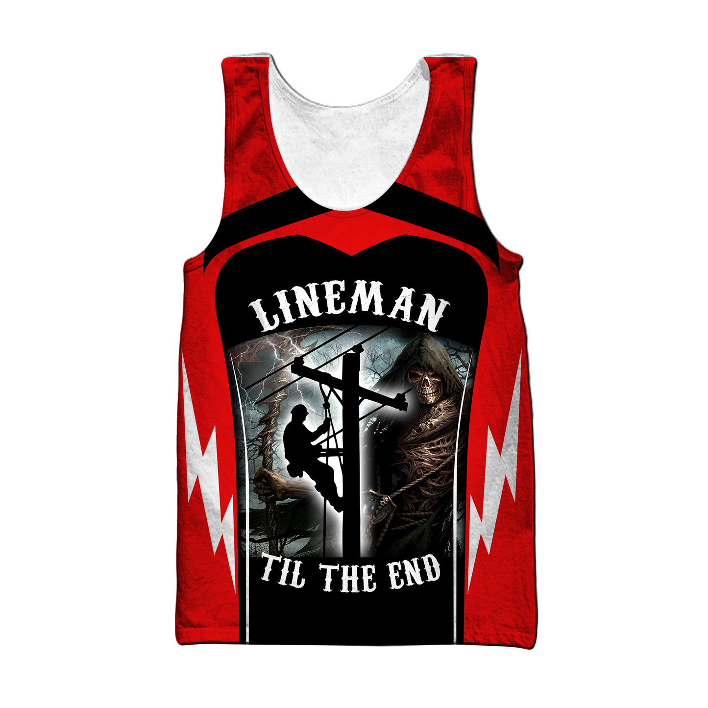 Premium Unisex All Over Printed Red And Black Lineman Shirts MEI