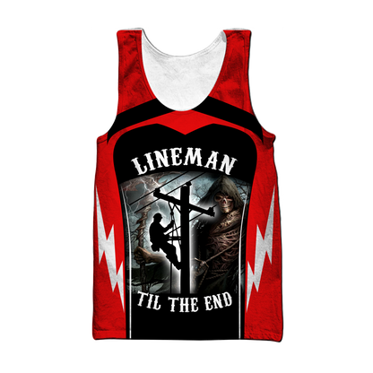 Premium Unisex All Over Printed Red And Black Lineman Shirts MEI