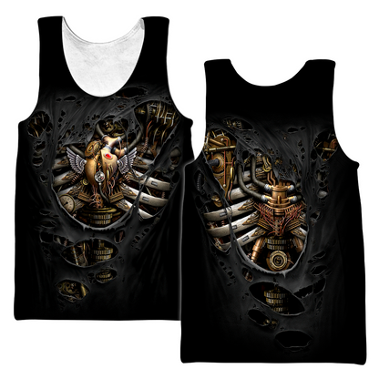 Steampunk Mechanic Skull All Over Printed Hoodie For Men and Women TN
