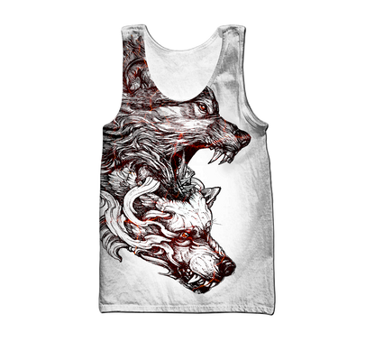 3D Alpha Wolf Tattoo Over Printed Shirt for Men and Women