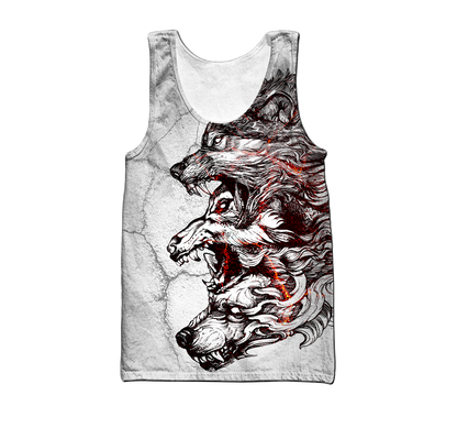 Three Gray Wolfs White Tattoo 3D Over Printed Shirt for Men and Women