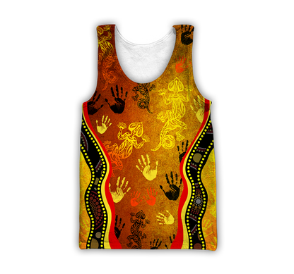 Aboriginal Australia Rock Painting Hand Lizard Art Golden Style shirts for men and women