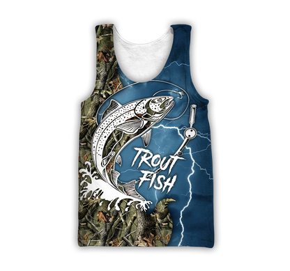 Trout Fishing blue Tattoo camo shirts for men and women