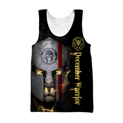 Custom Name December Spartan Lion Warrior 3D All Over Printed Unisex Shirts
