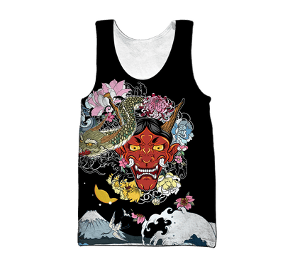 Japanese Oni Mask Tattoo 3D Over Printed Unisex Hoodie-ML