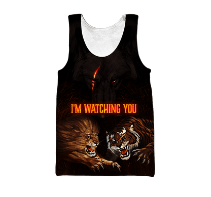 Wolf I Am Watching You All 3D Over Printed Unisex Hoodie ML