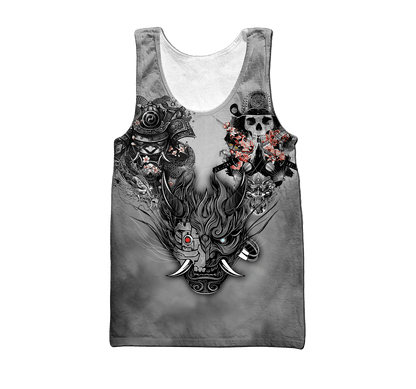 Samurai Oni Mask Tattoo 3D Over Printed Unisex Hoodie-ML