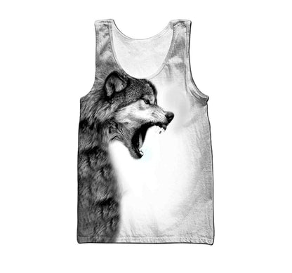 Gray Wolf Over Printed Hoodie Tshirt for Men and Women-ML