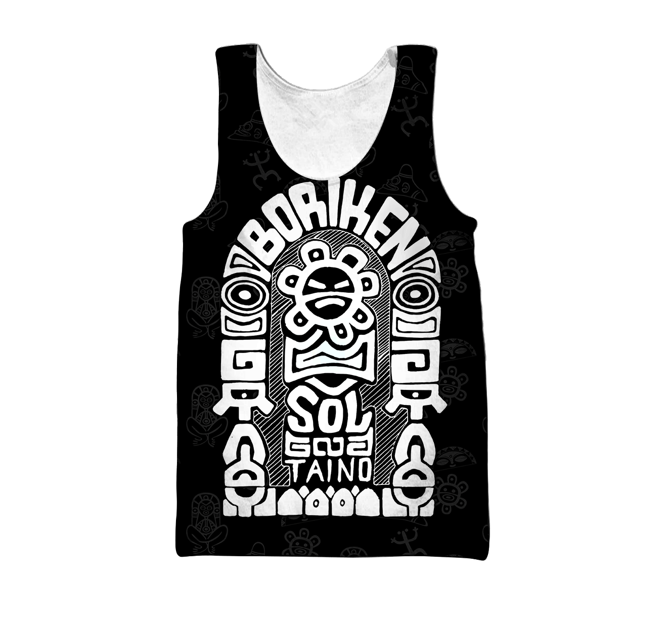 Puerto Rico White Symbol Sol Taino On Black Shirt QB06232002-Apparel-TQH-Tank Top-S-Vibe Cosy™