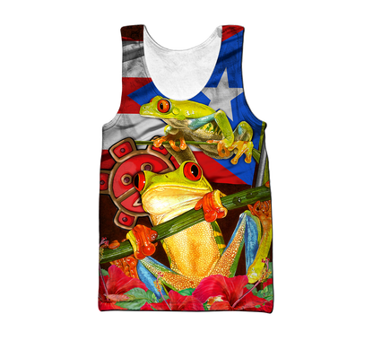 Puerto Rico Caribbean Frog With Maga Flower Combo Shirts QB06222002-Apparel-TQH-Tank Top-S-Vibe Cosy™