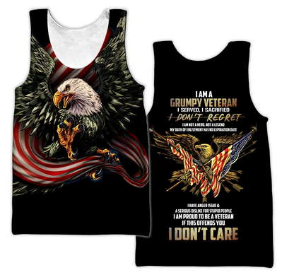 Eagle US Grumpy Veteran 3D shirts for men and women Proud Military
