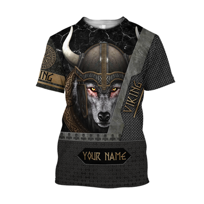Custom Name Viking Wolf Warrior 3D All Over Printed Shirt for Men and Women