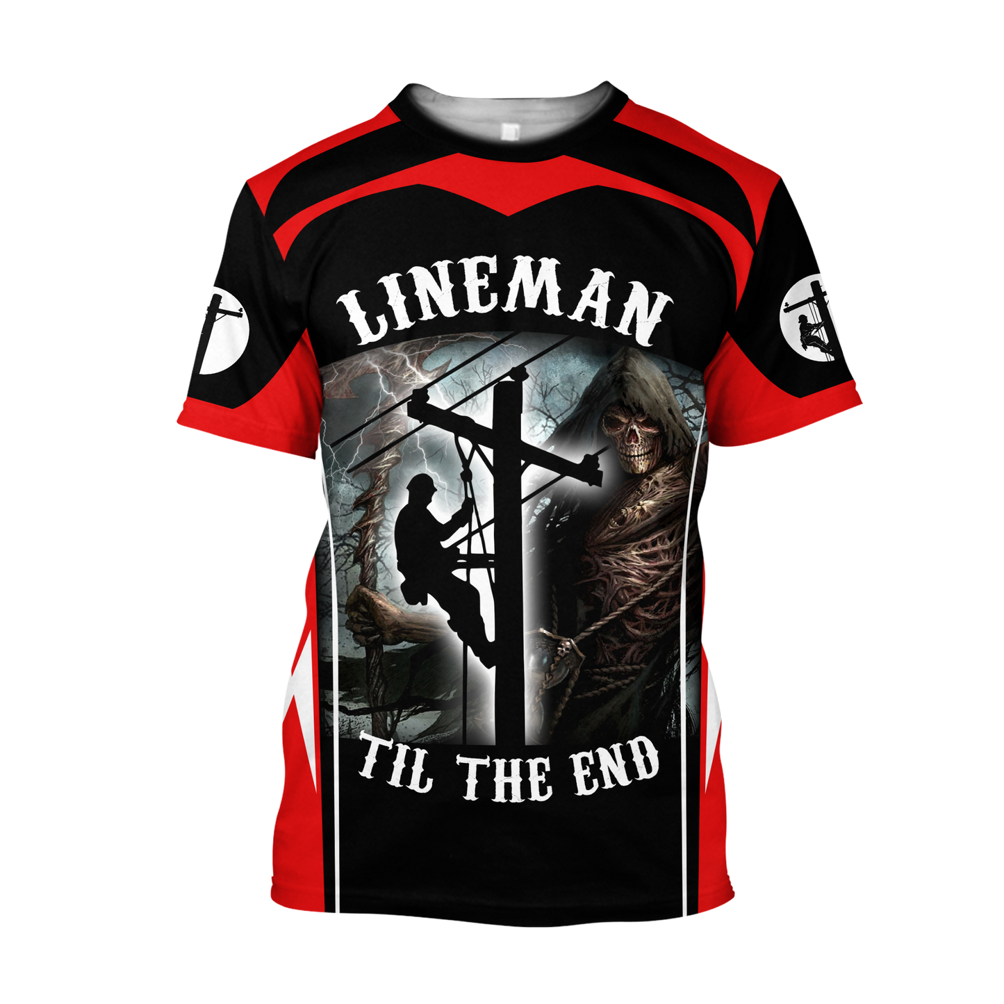 Premium Unisex All Over Printed Red And Black Lineman Shirts MEI