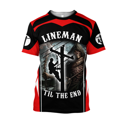 Premium Unisex All Over Printed Red And Black Lineman Shirts MEI