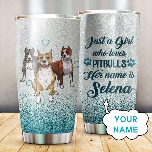 Custom Name – Girl Who Loves Pit Bull Shepherd 3D Tumbler Cup
