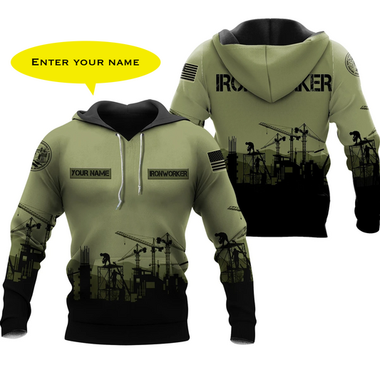 Premium 3D Print Personalized Dark Green Ironworker Shirts MEI