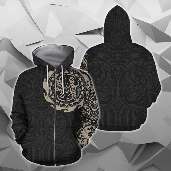 Maori Tangaroa Tattoo New Zealand All Over Hoodie - Golden HC - Amaze Style™-Apparel