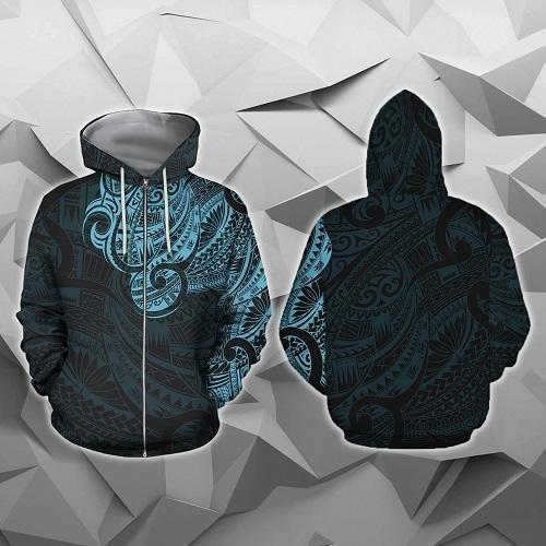 Maori Tattoo Style All Over Hoodie Blue Version HC0804 - Amaze Style™-Apparel