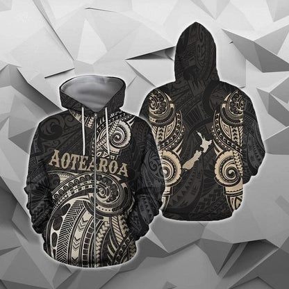 Maori Tattoo with Map New Zealand All Over Hoodie HC0805 - Amaze Style™-Apparel