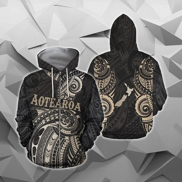 Maori Tattoo with Map New Zealand All Over Hoodie NVD - Amaze Style™-Apparel