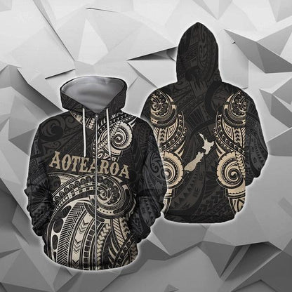 Maori Tattoo with Map New Zealand All Over Hoodie NVD - Amaze Style™-Apparel