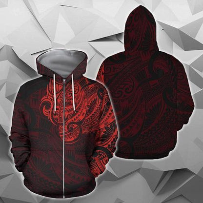 Maori Tattoo Style All Over Hoodie Red Version NVD - Amaze Style™-Apparel