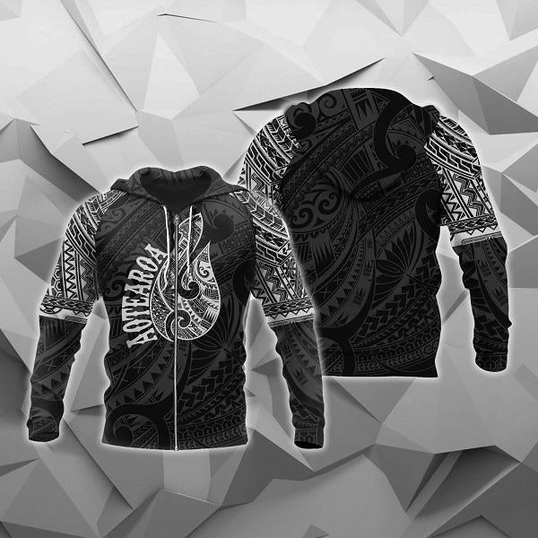 Hei Matau Maori Tattoo All Over Hoodie White PL - Amaze Style™-Apparel