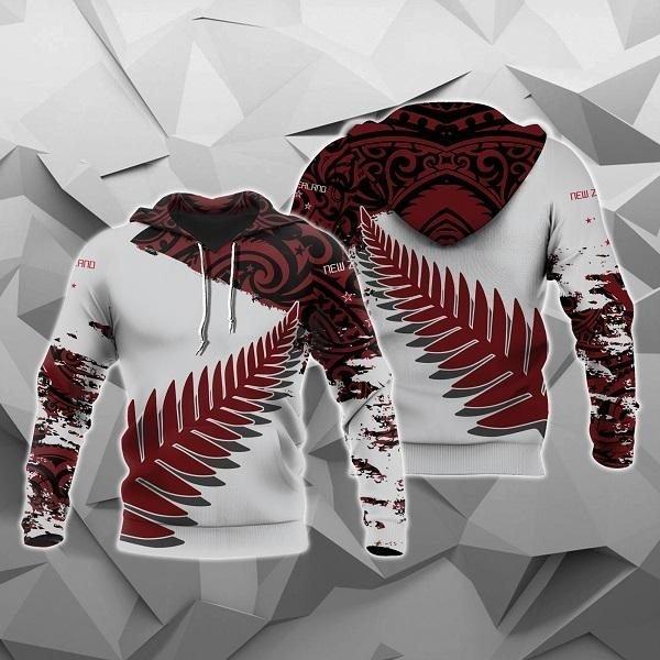 New Zealand Maori Fern Red Edition Zip Hoodie HC0802 - Amaze Style™-Apparel