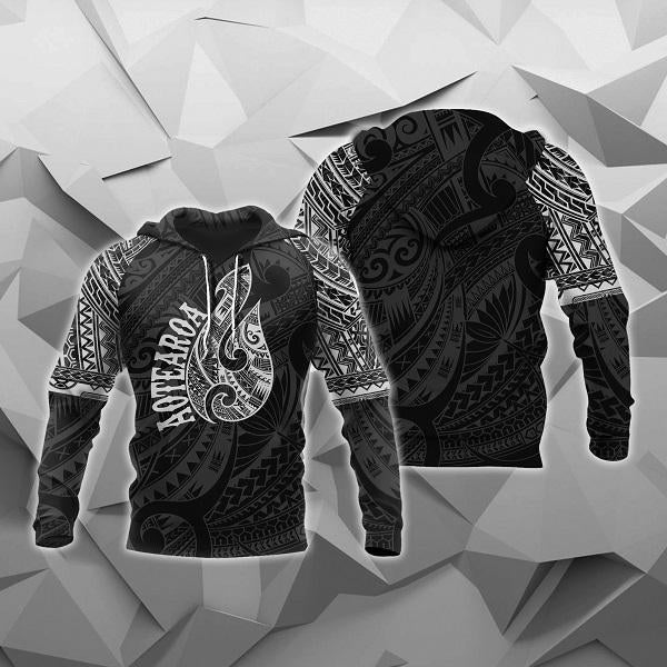 Hei Matau Maori Tattoo All Over Hoodie White PL - Amaze Style™-Apparel