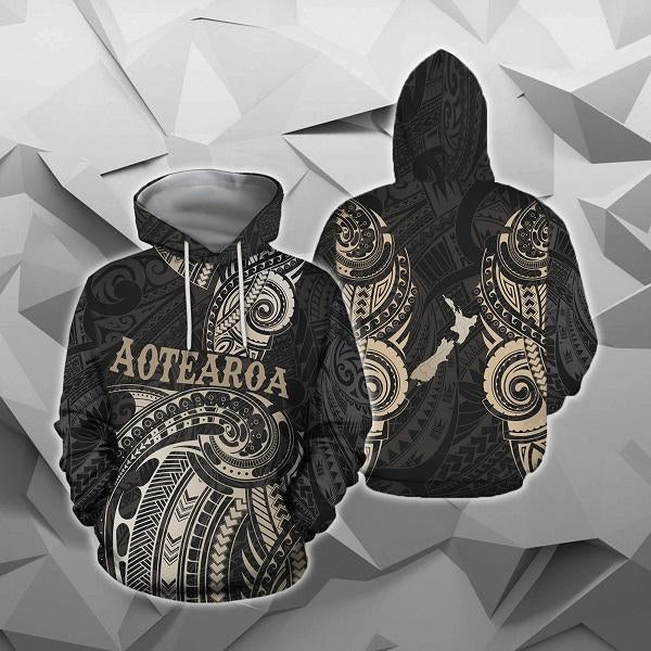 Maori Tattoo with Map New Zealand All Over Hoodie NVD - Amaze Style™-Apparel