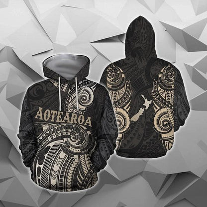 Maori Tattoo with Map New Zealand All Over Hoodie NVD - Amaze Style™-Apparel