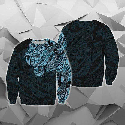 Maori Tattoo Style All Over Hoodie Blue Version HC0804 - Amaze Style™-Apparel