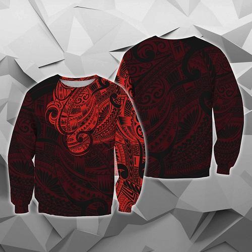 Maori Tattoo Style All Over Hoodie Red Version NVD - Amaze Style™-Apparel