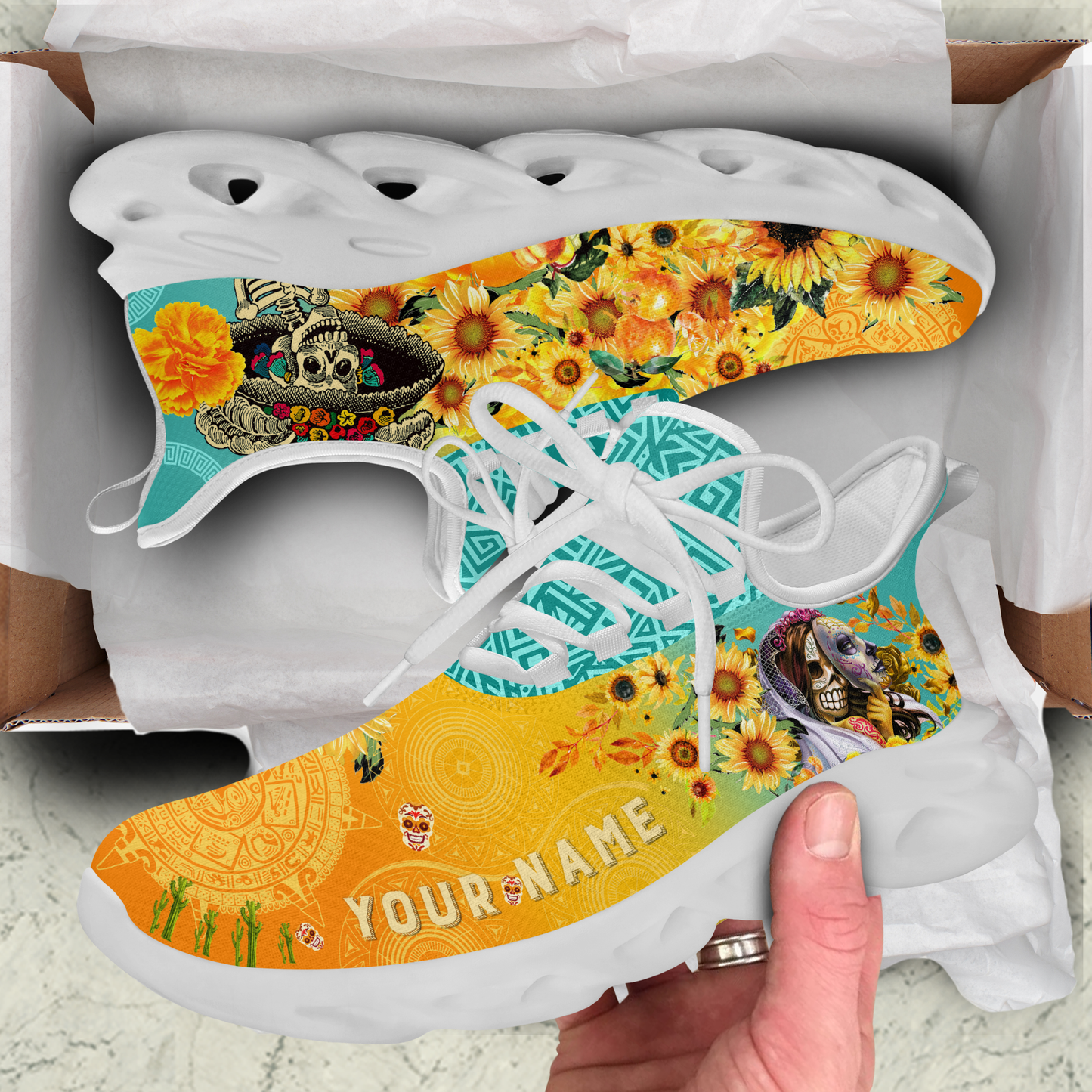 Personalized Mexico Sugar Skull Orange Clunky Sneaker Shoes
