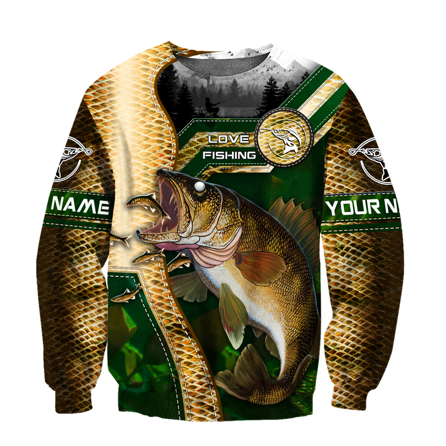 Custom name Walleye Master Fishing camo 3D print shirts