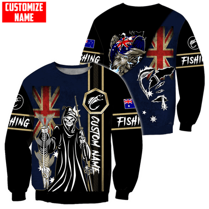 Fishing Skull Reaper Australian Flag Custom name fishing shirt for men and women