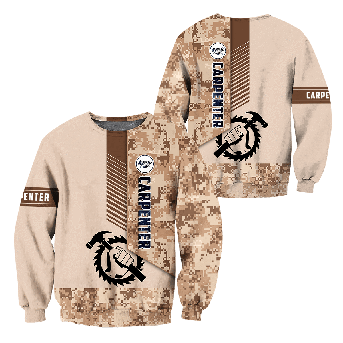 Personalized Name Carpenter 3D All Over Printed Unisex Shirts Brown Camo