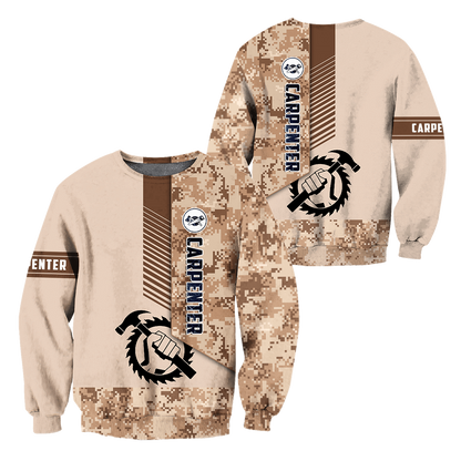 Personalized Name Carpenter 3D All Over Printed Unisex Shirts Brown Camo