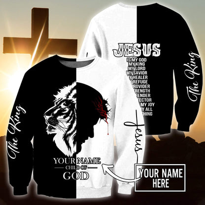 Jesus Christ Cross Lion god Bless Personalized Name 3D Printed Hoodie, T-Shirt for Men and Women