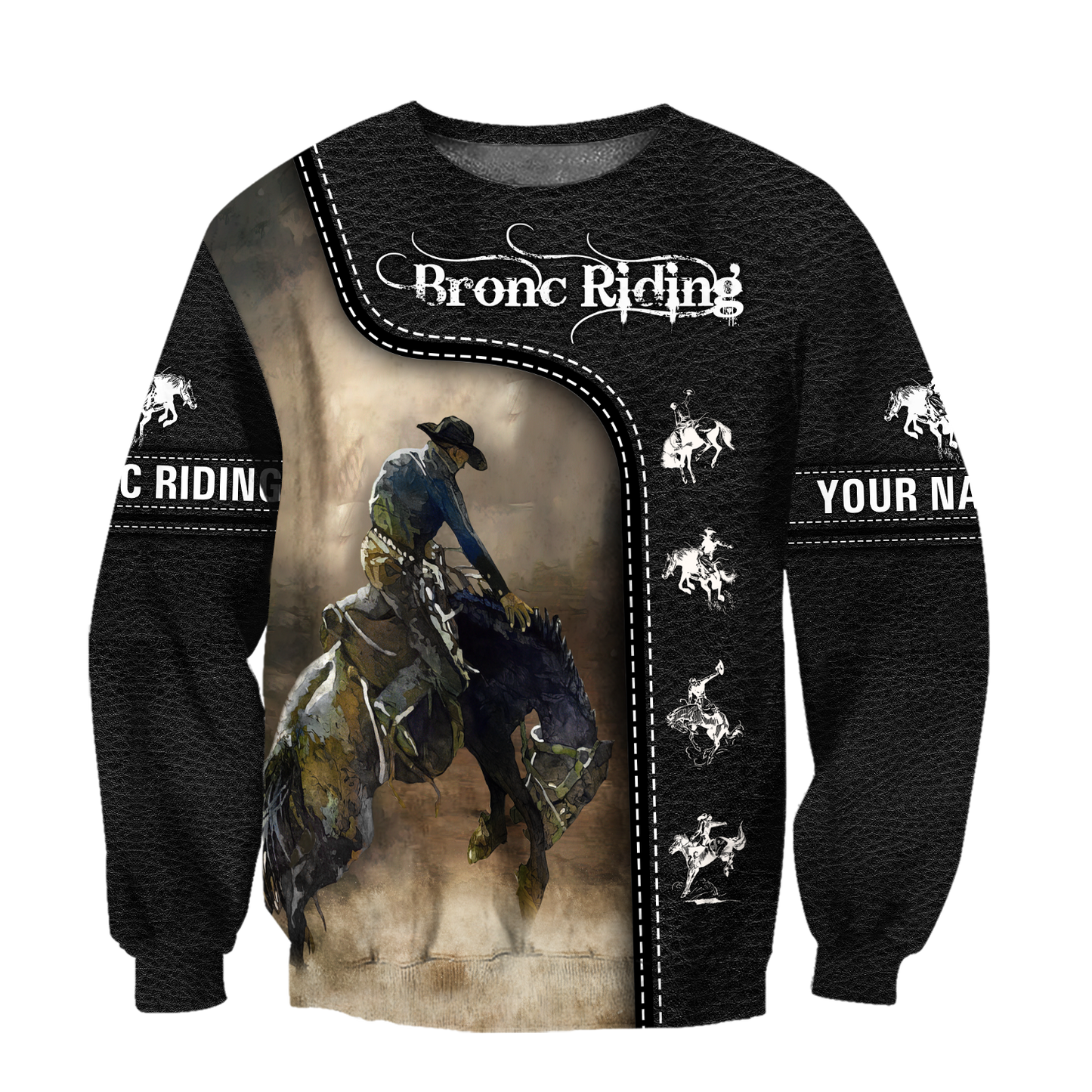 Personalized Name Rodeo 3D All Over Printed Unisex Shirts Black Leather Texture