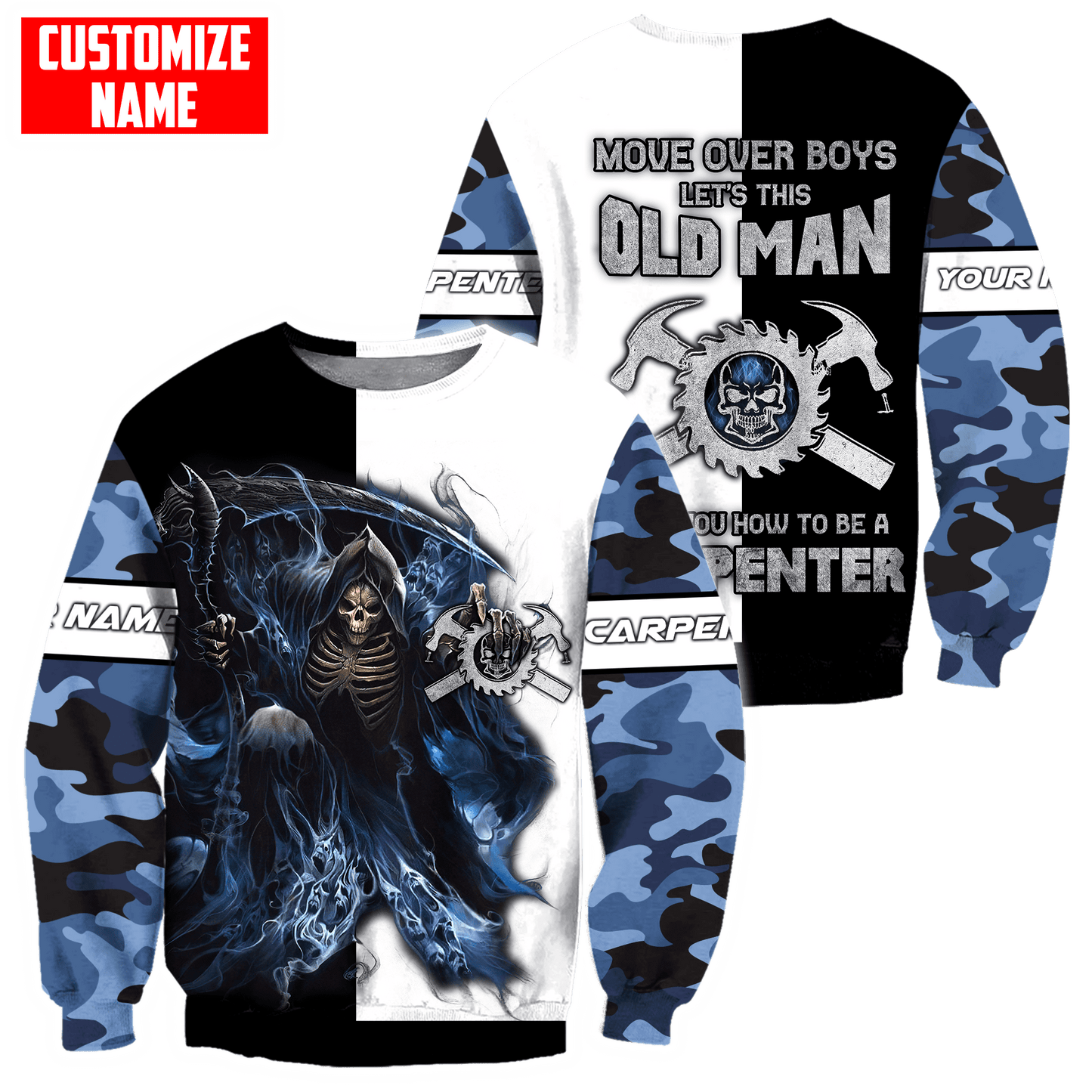 Personalized Name Carpenter 3D All Over Printed Unisex Blue Camo