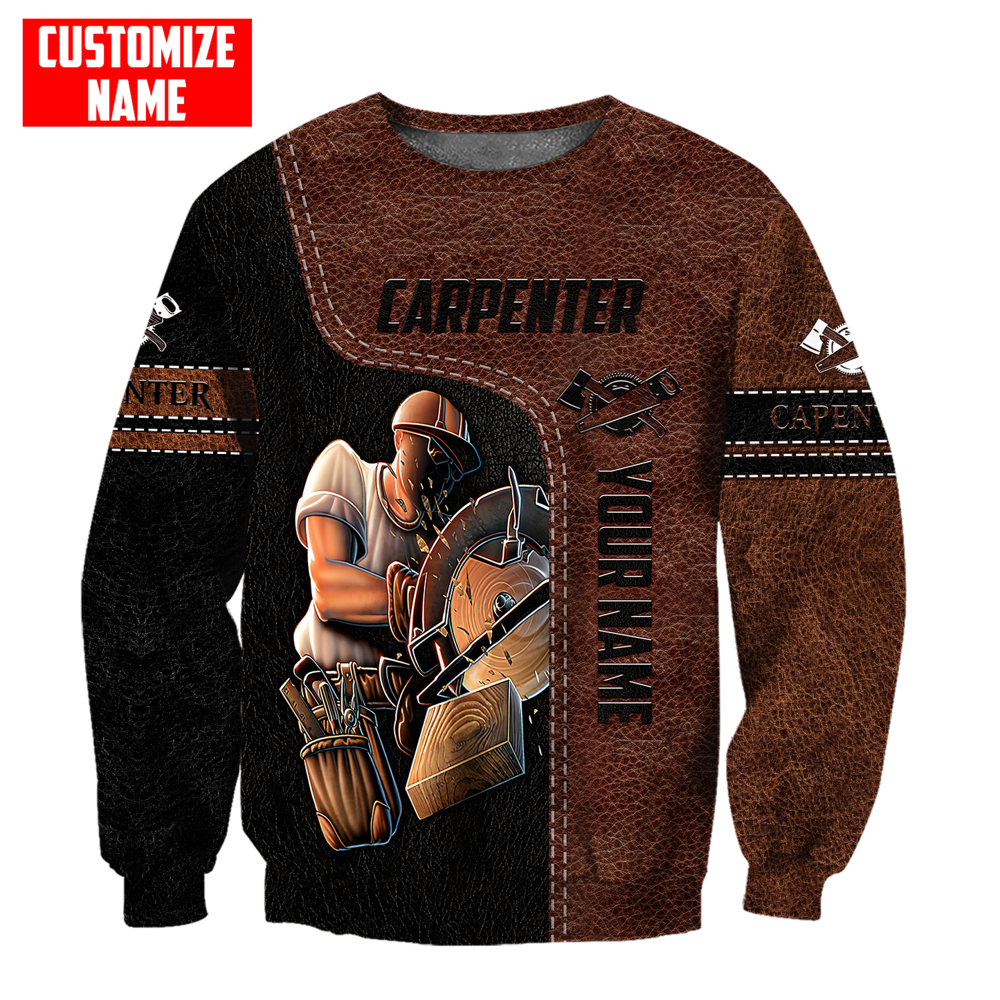 Personalized Name Carpenter 3D All Over Printed Unisex Shirts Leather Texture