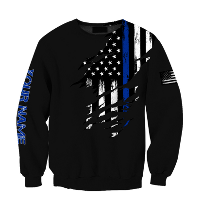 Thin Blue Line apparel US Law Enforcement custom name design 3d print shirts Proud Military